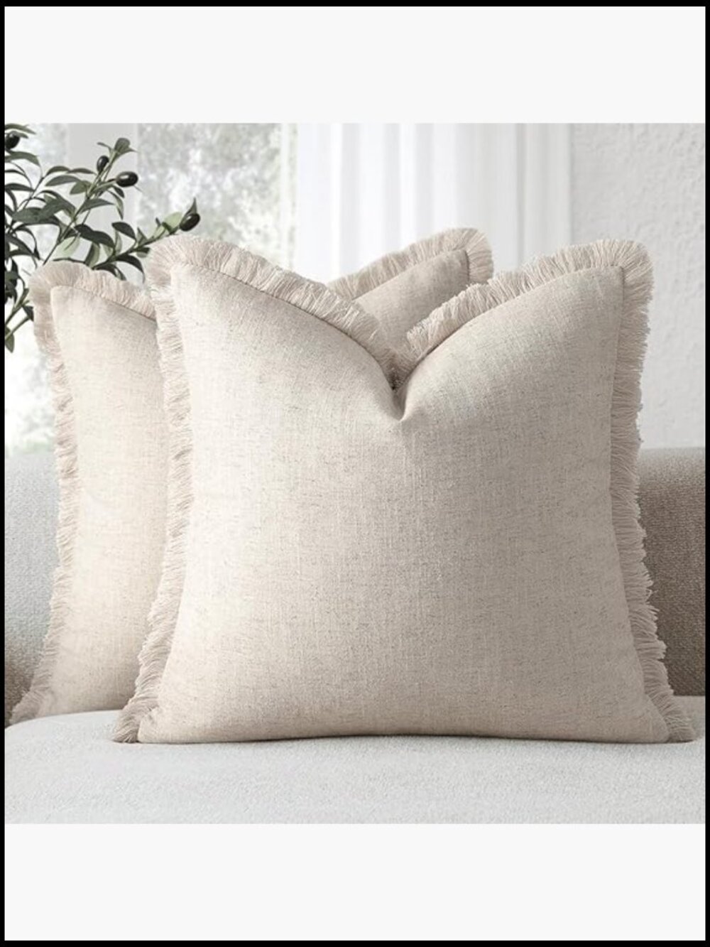 Set of 2 Throw Pillow Covers 18x18 with Fringe Cotton Euro Sham Square